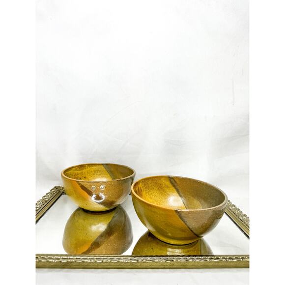 Set of Two Beautiful Vintage Earth Toned Artist Signed Handmade Studio Pottery 4 - Picture 1 of 9